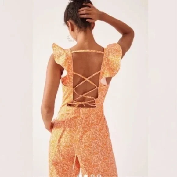 Anthropologie Hutch Jumpsuit Matchsticks Ruffle Jumpsuit Medium Petite - Picture 5 of 9